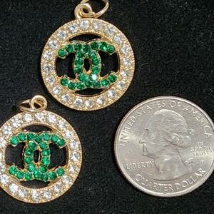 Gold-Tone Green Crystal Interlocking Pendant